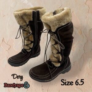Baretraps Dory Tall Lace Up Brown Suede Faux Fur Lined Winter Boot Size 6.5